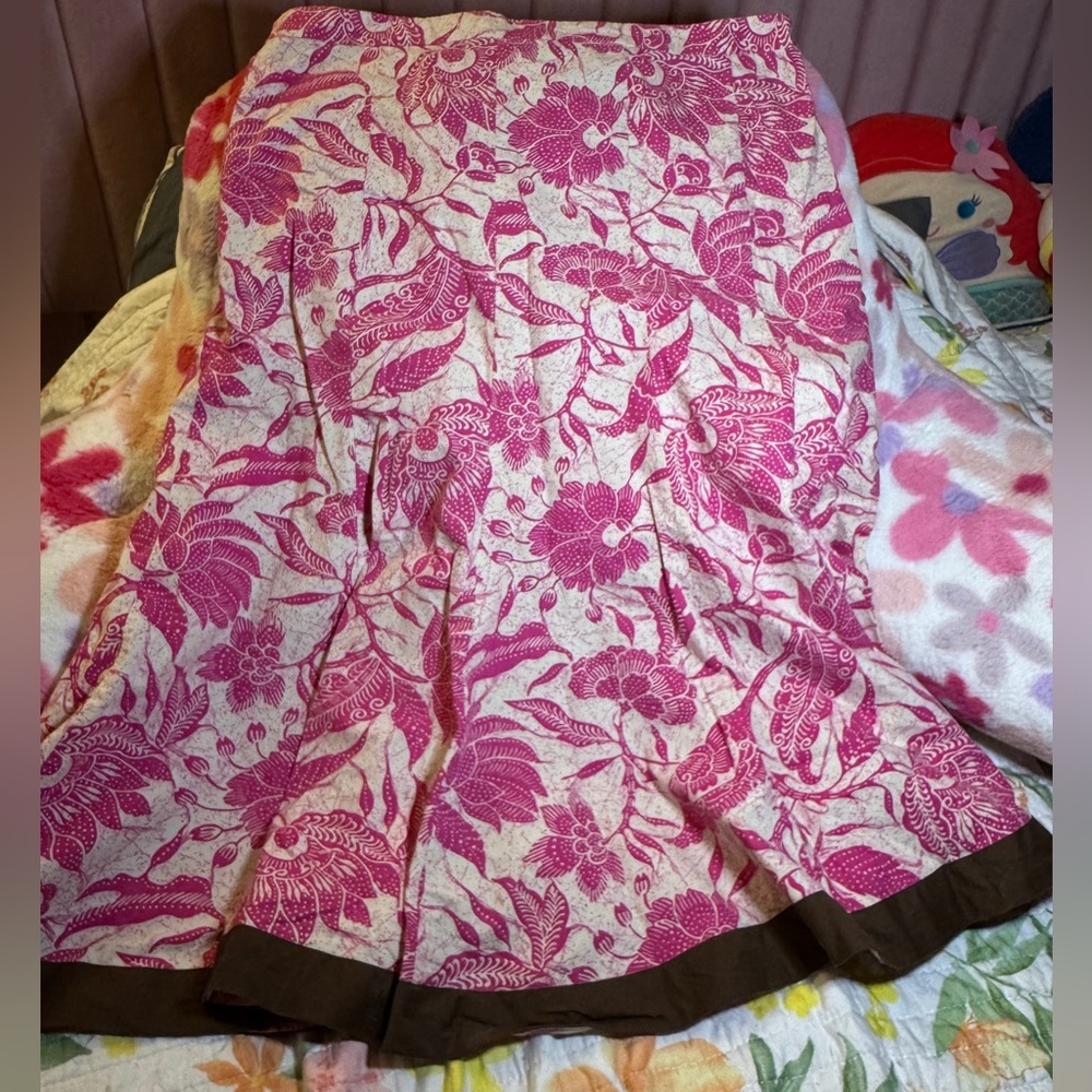 Old Navy Pink and Brown Floral A-Line Skirt